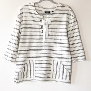 Onque Casual Sweat Shirt Medium Stripe Pockets  Pull Over